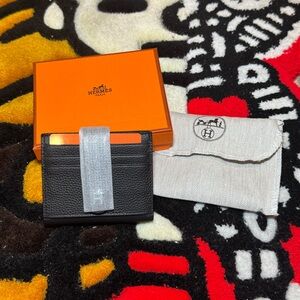 Black Leather Hermes Card Holder